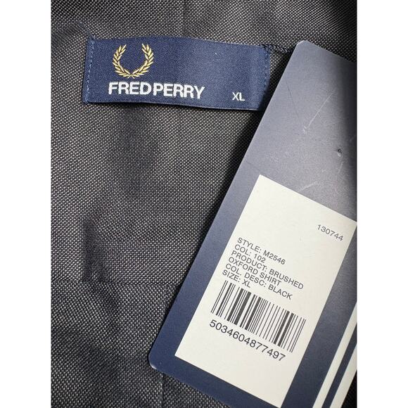 Fred Perry Brushed Oxford Shirt Men's XL Black Button Down Long Sleeeve NWT - Picture 3 of 6
